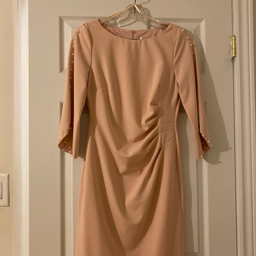 Elegant Peach Dress with Pearl Accents